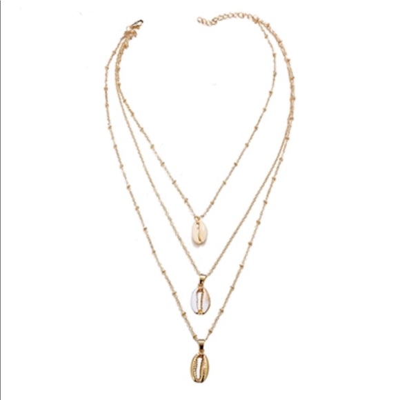 Layered Gold Trim Cowrie Shell Necklace - Picture 2 of 3